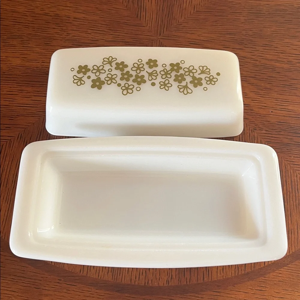 VTG Pyrex Crazy Daisy Spring Blossom Butter Dish w/Lid~Vintage Green~1/4 lb.~MCM